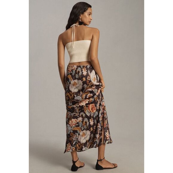 Anthropologie Tilda Maxi Slip Skirt Side-Slit Black Multi Size L - Picture 2 of 12